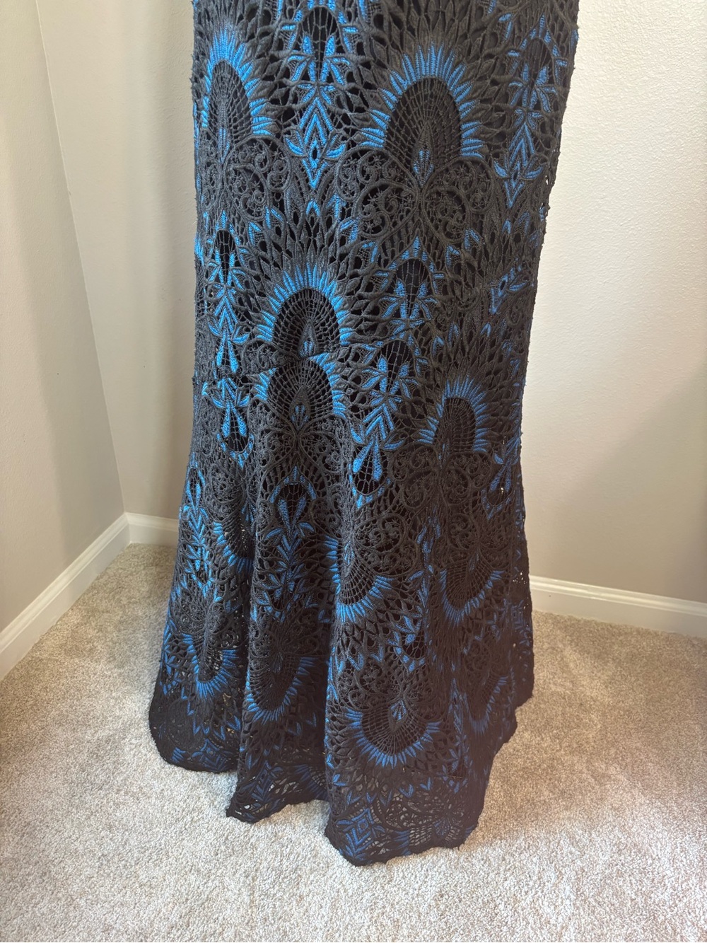 Shoshanna Black Lace Maxi Dress with Blue Underlay - Picture 3 of 7